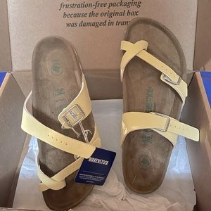 Strappy vegan Birkenstock Mayari sandals.